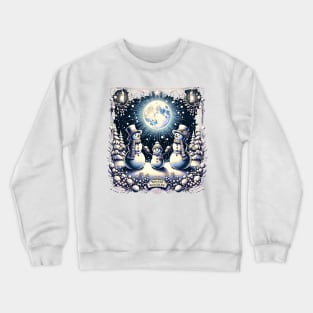 Snowman family in the moonlight Crewneck Sweatshirt